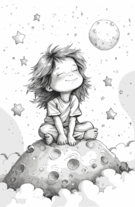 宇宙で微笑む女の子の無料塗り絵 プリントしてダウンロードできます