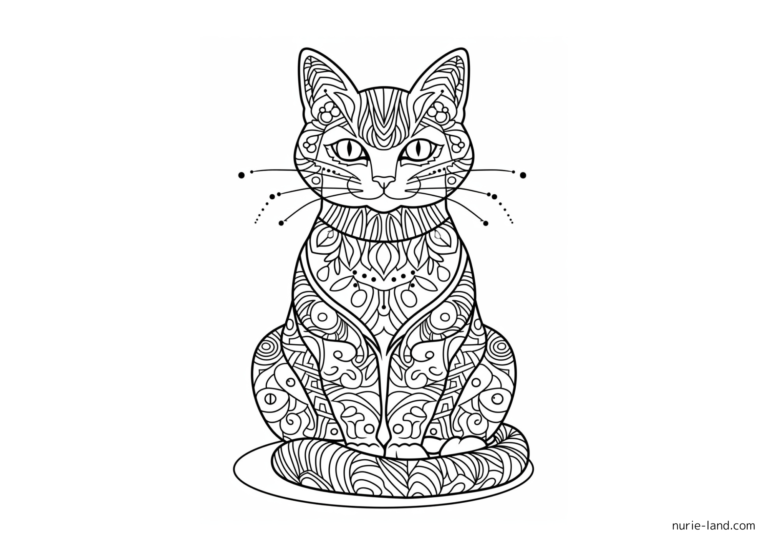猫のゼンタングルの塗り絵イラスト