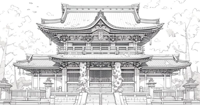 日光東照宮、日本風景の塗り絵イラスト