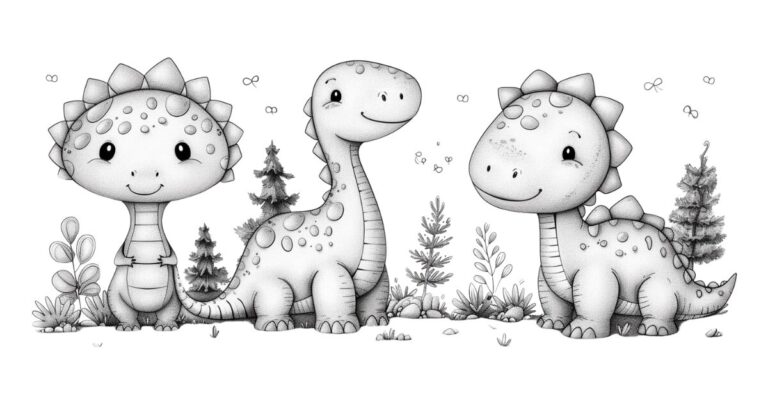 「恐竜ぬりえ簡単でかわいい」子供向け塗り絵５の塗り絵イラスト