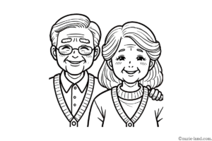 敬老の日 おじいちゃんおばあちゃん笑顔の塗り絵 簡単な高齢者用 プリントしてダウンロードできます