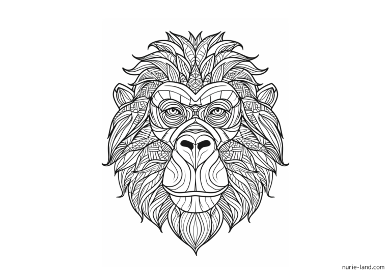サルのゼンタングルの塗り絵イラスト