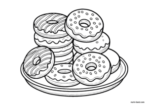 山盛りのドーナツ（スイーツ）の塗り絵 簡単な高齢者用 プリントしてダウンロードできます