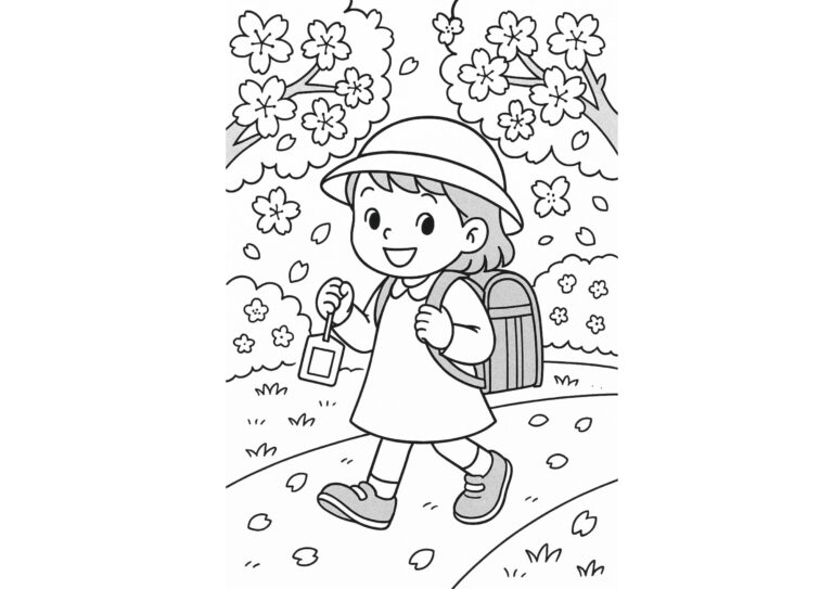 しんにゅうせいのはるの塗り絵イラスト