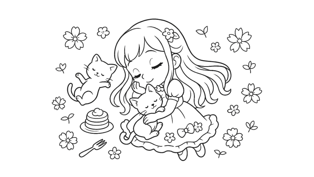 ねことおひるねプリンセス可愛い女の子の塗り絵
