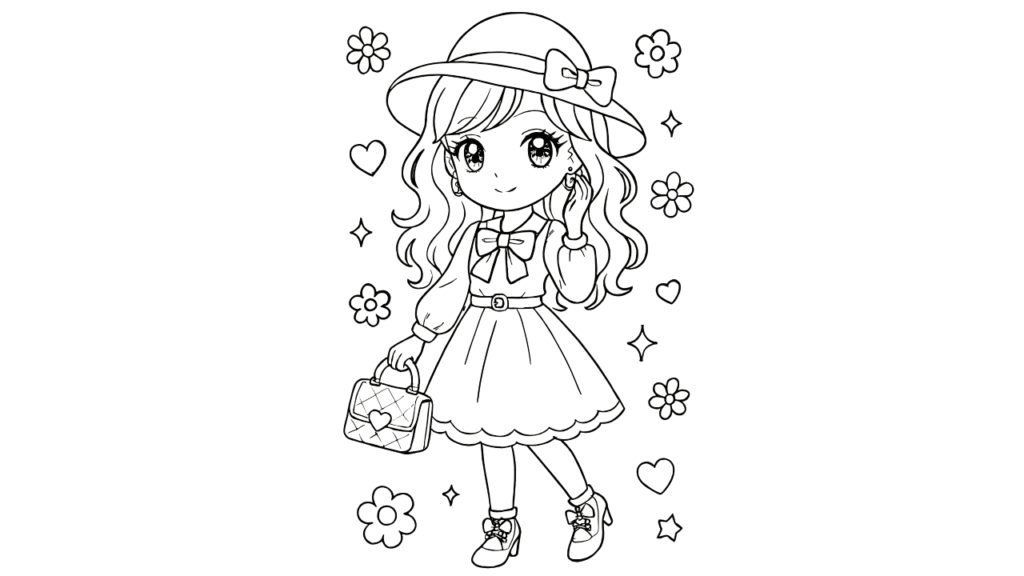 おしゃれな女の子の塗り絵