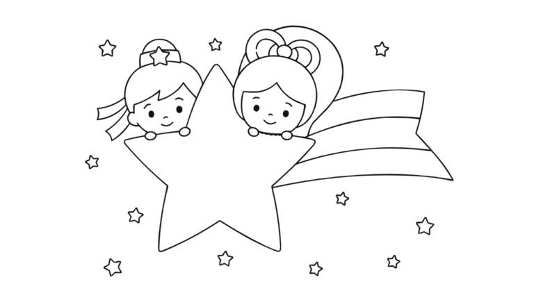 ながれ星にの塗り絵イラスト 白黒(無料・印刷用)
