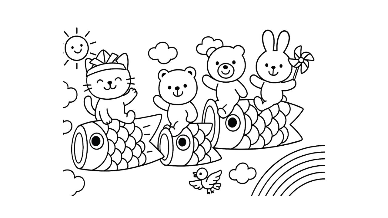 5月にぴったり！こいのぼりと動物たちの簡単塗り絵