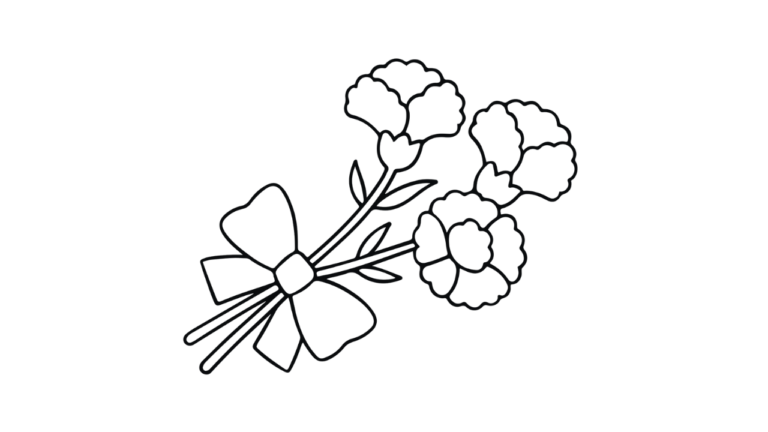 リボンつき！カーネーションの花束【の塗り絵イラスト