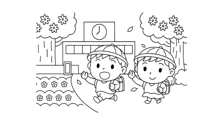 新学期のスタート！ランドセルで元気に登校の塗り絵イラスト