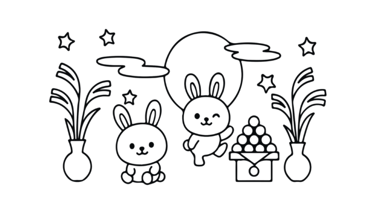 お月見うさぎの塗り絵イラスト