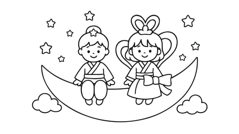 ゆめの塗り絵イラスト 白黒(無料・印刷用)