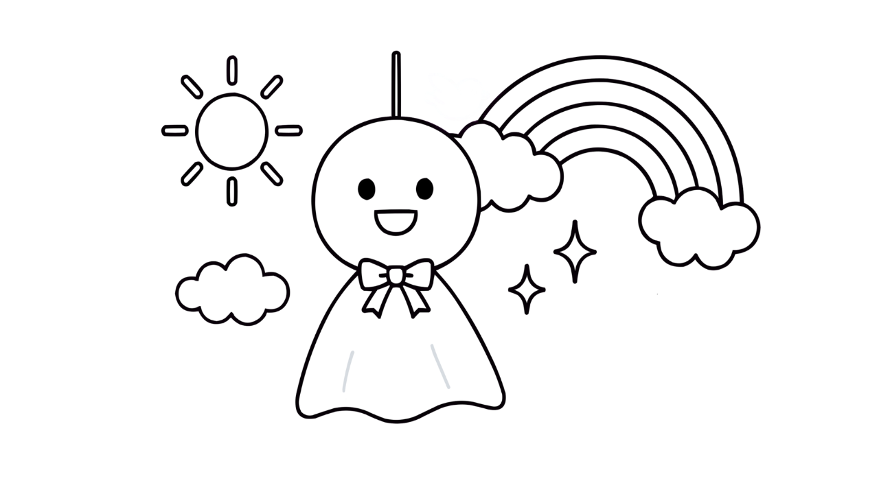 てるてるぼうずと虹のかわいい塗り絵 無料ダウンロードしてプリントしよう