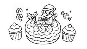 クリスマスケーキとカップケーキの楽しいぬりえ｜12月にぴったり！ 無料ダウンロードしてプリントしよう
