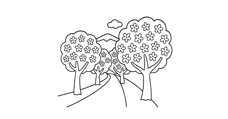 岩木山の塗り絵イラスト 白黒(無料・印刷用)