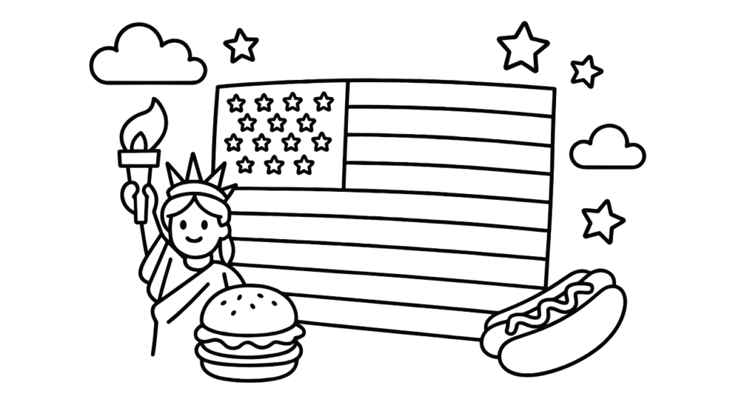 星条旗をぬって学ぼう！アメリカの国旗ぬりえ【子供・無料・印刷OK】