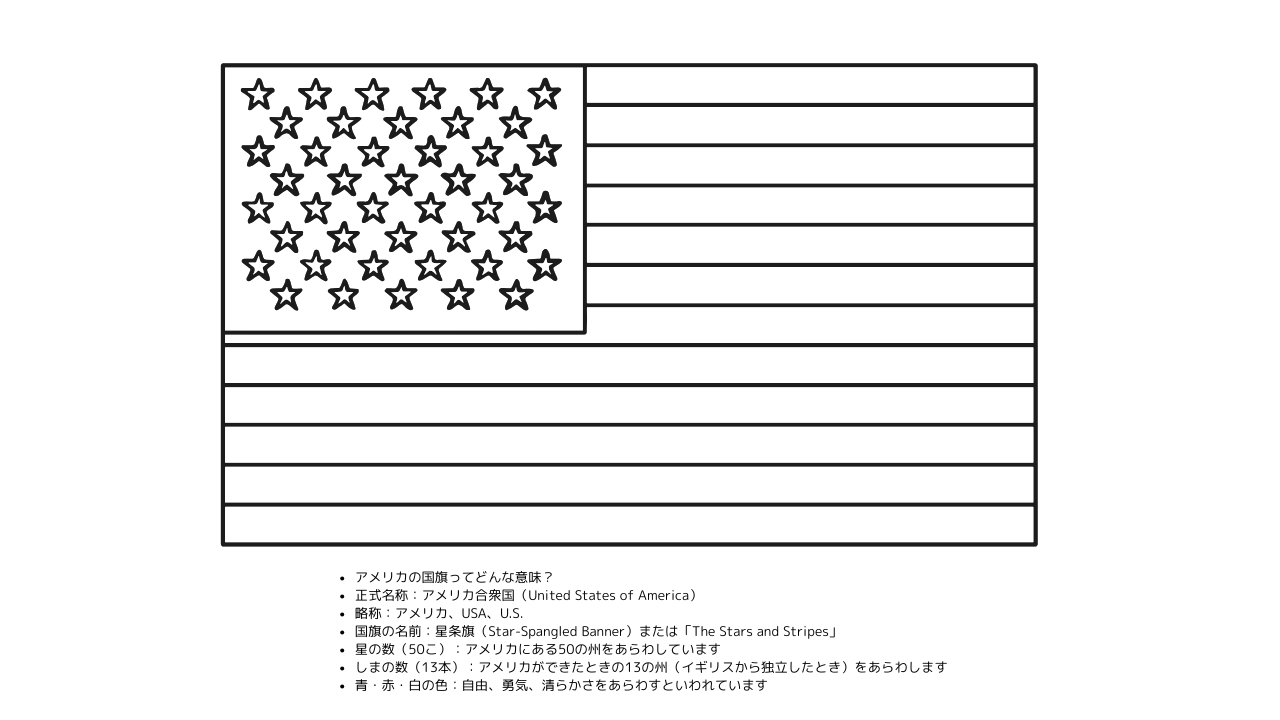 【ぬりえ無料】アメリカの国旗（星条旗）をぬって学ぼう！｜国旗ぬりえで世界の国を知ろう