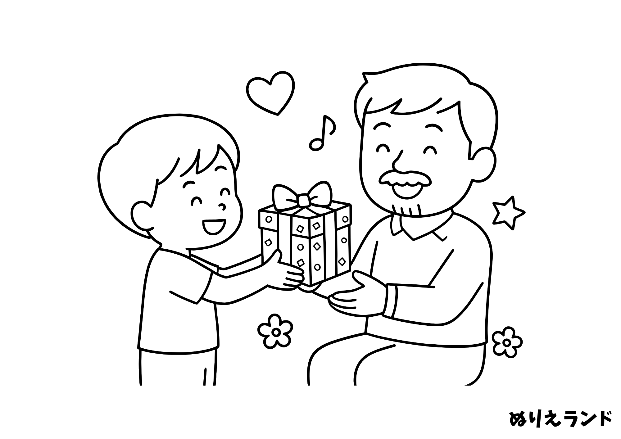 父の日ぬりえ｜口ひげパパと子どものやりとりが楽しい！簡単＆無料ダウンロード