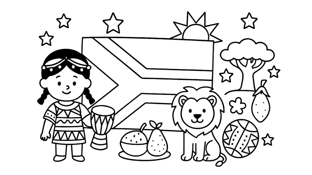 世界の国旗ぬりえシリーズ｜南アフリカ編【無料DL・子供用簡単プリント】