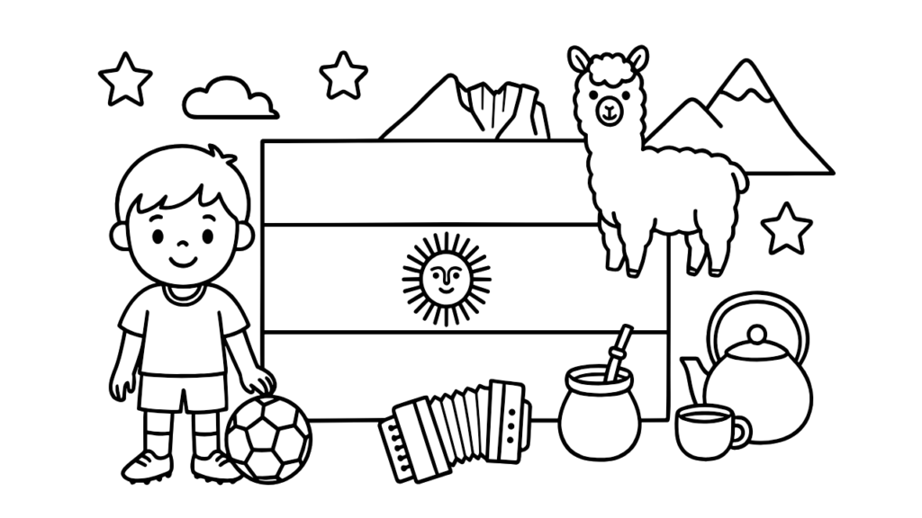 【ぬりえ無料】アルゼンチンの国旗ぬりえ｜子供向けプリント＆ダウンロードOK！