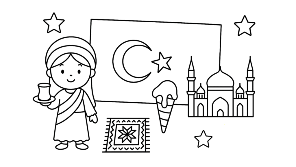 世界の国旗の塗り絵｜トルコの三日月と星をぬってみよう【簡単DL】