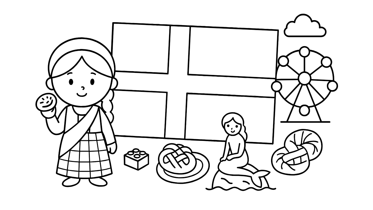 【ぬりえ無料】デンマークの国旗をぬってみよう!|子供向けプリントで楽しく学ぼう♪