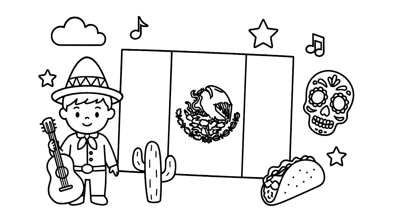 【ぬりえ無料】メキシコの国旗ぬりえ|子供向けプリント&ダウンロードOK!