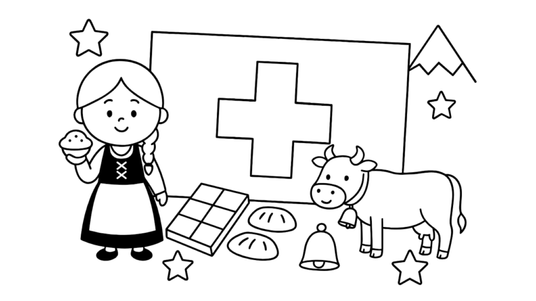 スイスの国旗をぬってみよう！の塗り絵イラスト