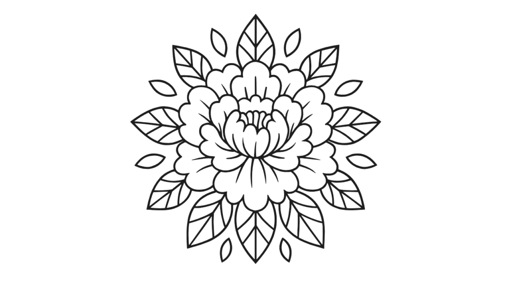 高齢者でも難しくない｜やさしい曼荼羅の牡丹（ボタン）塗り絵｜無料ダウンロード
