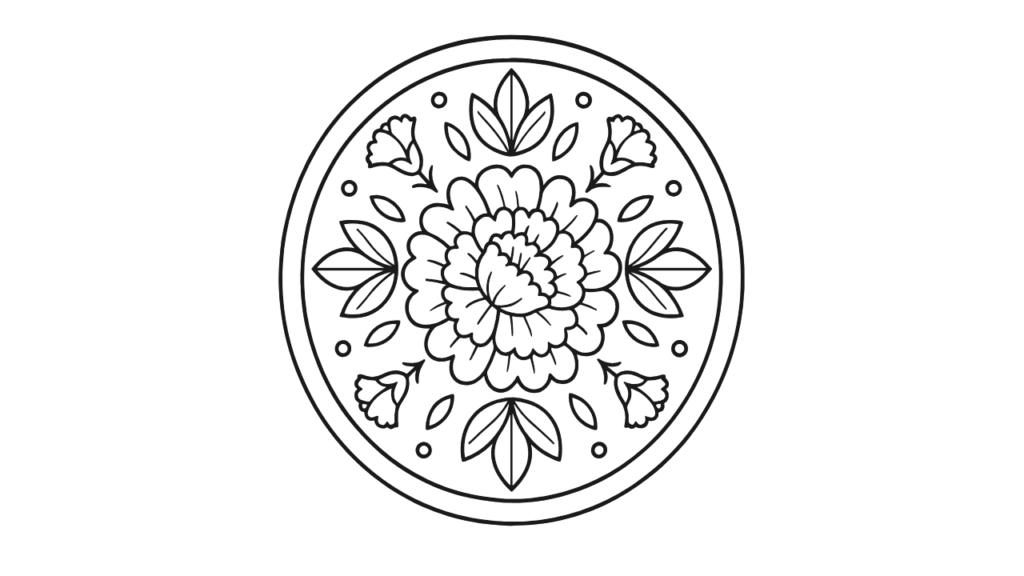 高齢者向け｜やさしい曼荼羅のカーネーション塗り絵｜無料ダウンロード