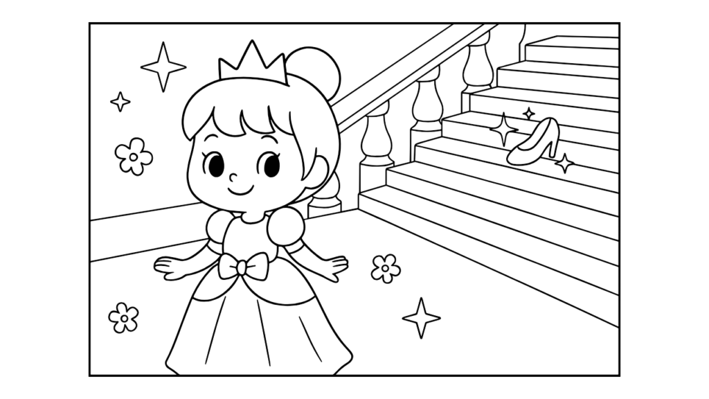【無料ダウンロード】シンデレラのかわいい塗り絵｜幼児向けにぴったり