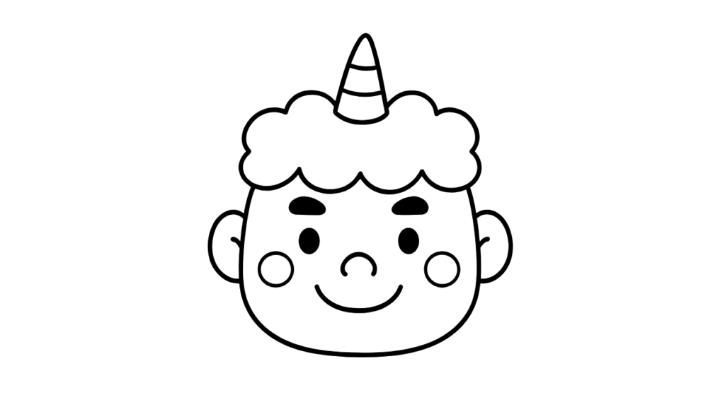 かわいい鬼の顔ぬりえ｜幼児向け無料ダウンロード素材！一本ツノがポイント