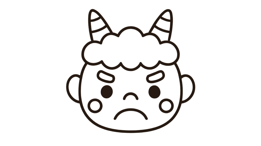 怒った顔のかわいい鬼ぬりえ｜幼児向け無料ダウンロード素材｜ツノが2本！
