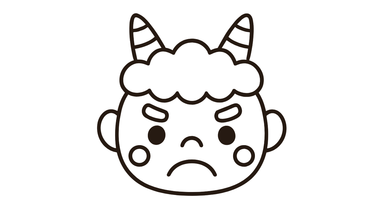 怒った顔のかわいい鬼ぬりえ|幼児向け無料ダウンロード素材|ツノが2本!