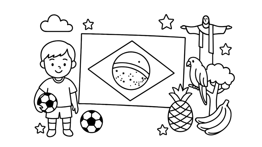 【ぬりえ無料】ブラジルの国旗ぬりえ｜子供向けプリント＆ダウンロードOK！