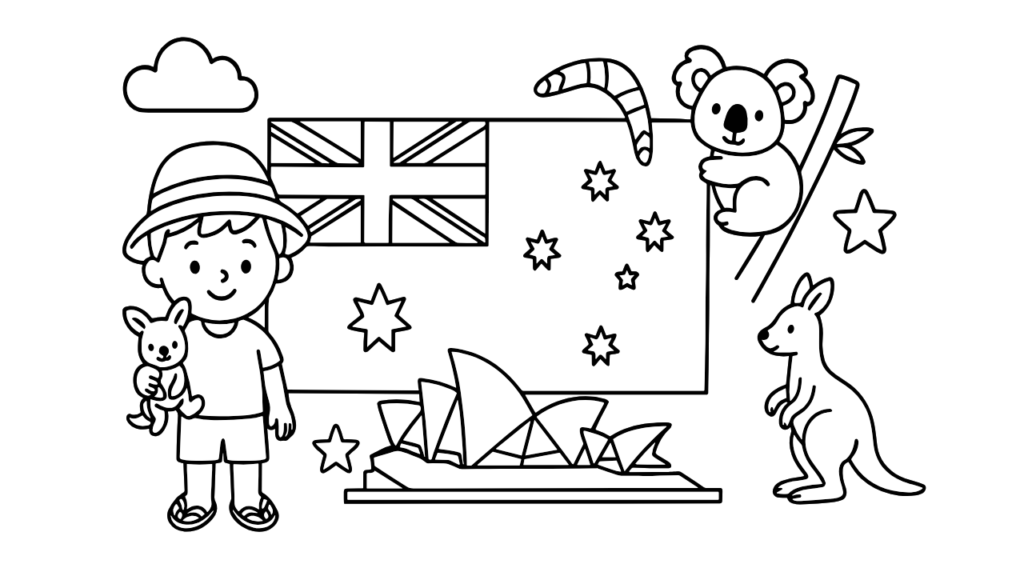 世界の国旗ぬりえ｜オーストラリア編【子供向け・無料DL・簡単プリント】