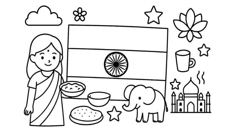 インドの国旗の塗り絵イラスト