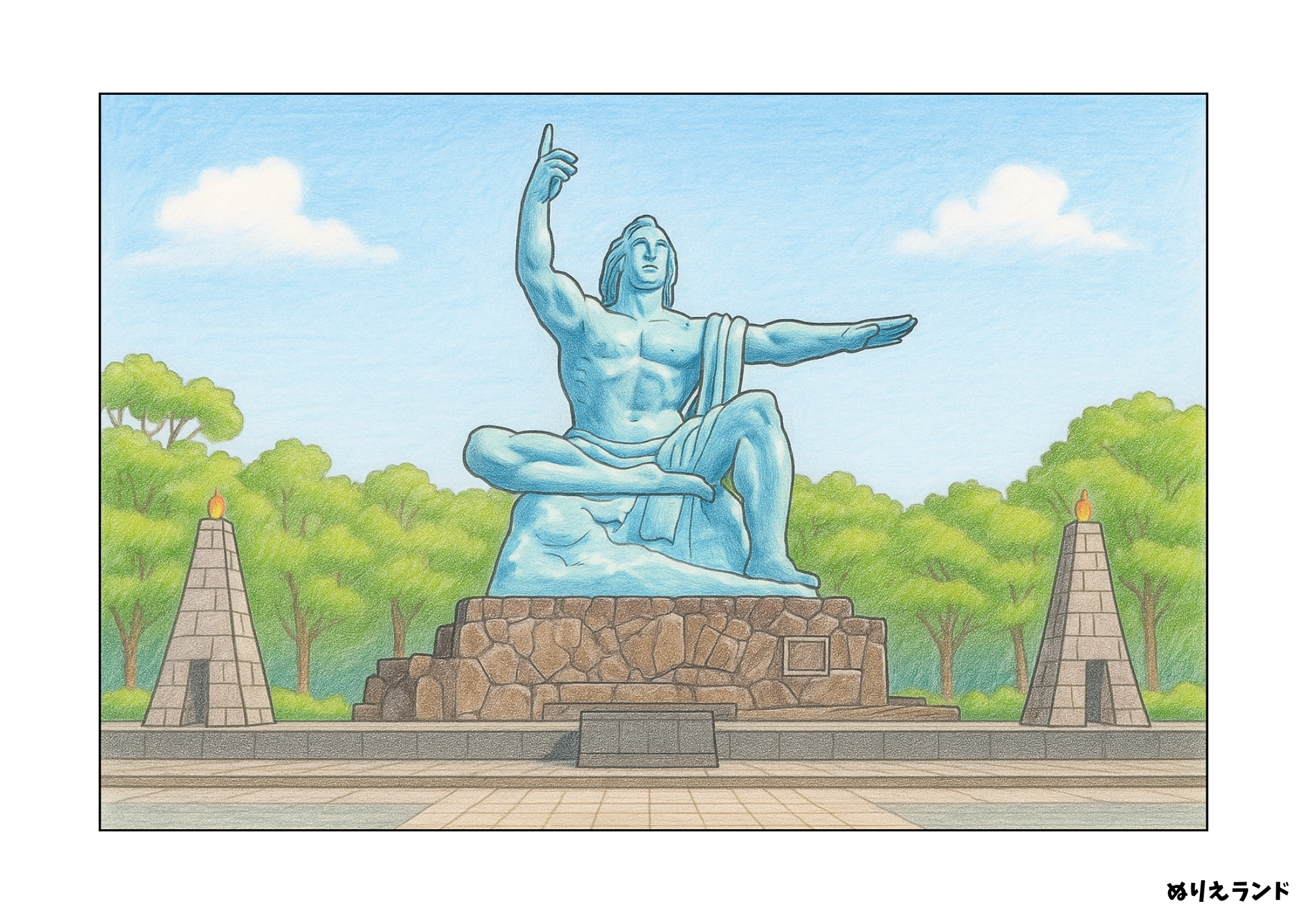 長崎の平和祈念像|高齢者向け無料塗り絵|ダウンロードOK