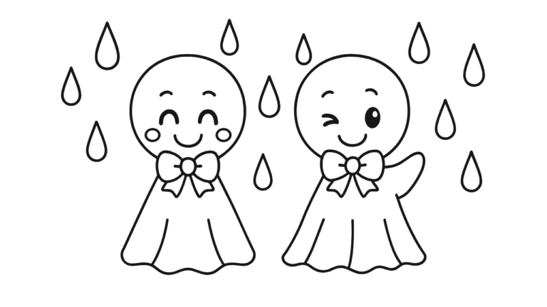 てるてる坊主の塗り絵イラスト 白黒（無料・印刷用）
