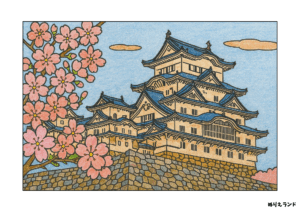 春の姫路城 塗り絵｜見本あり・高齢者も楽しめる無料素材