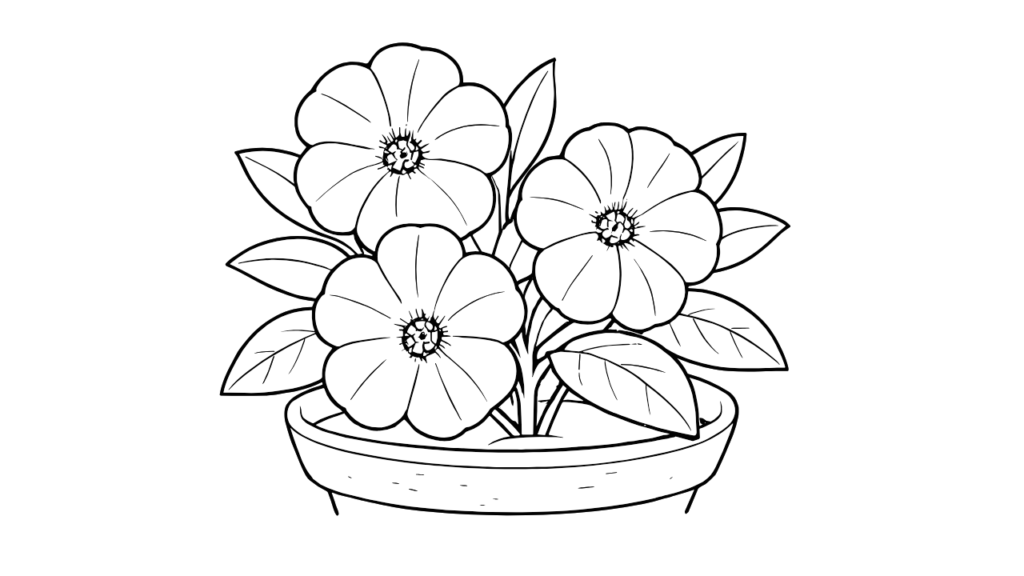高齢者向けぬりえ｜カリブラコアの寄せ植えを上品に彩ろう【無料