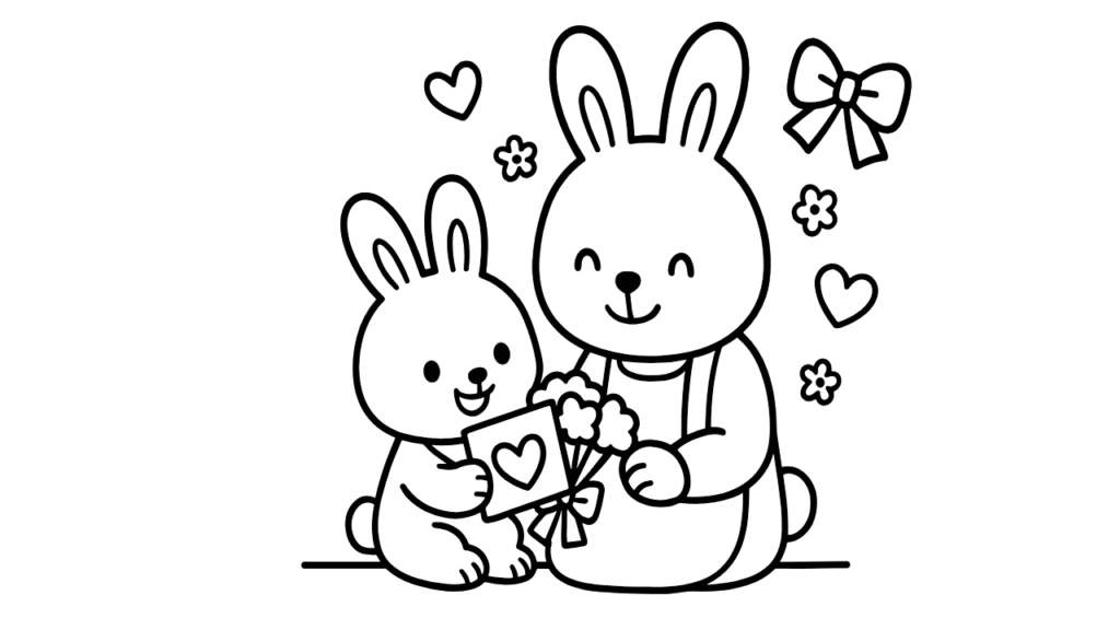 ありがとうの気もちをこめて｜うさぎの親子ぬりえ 無料ダウンロードしてプリントしよう