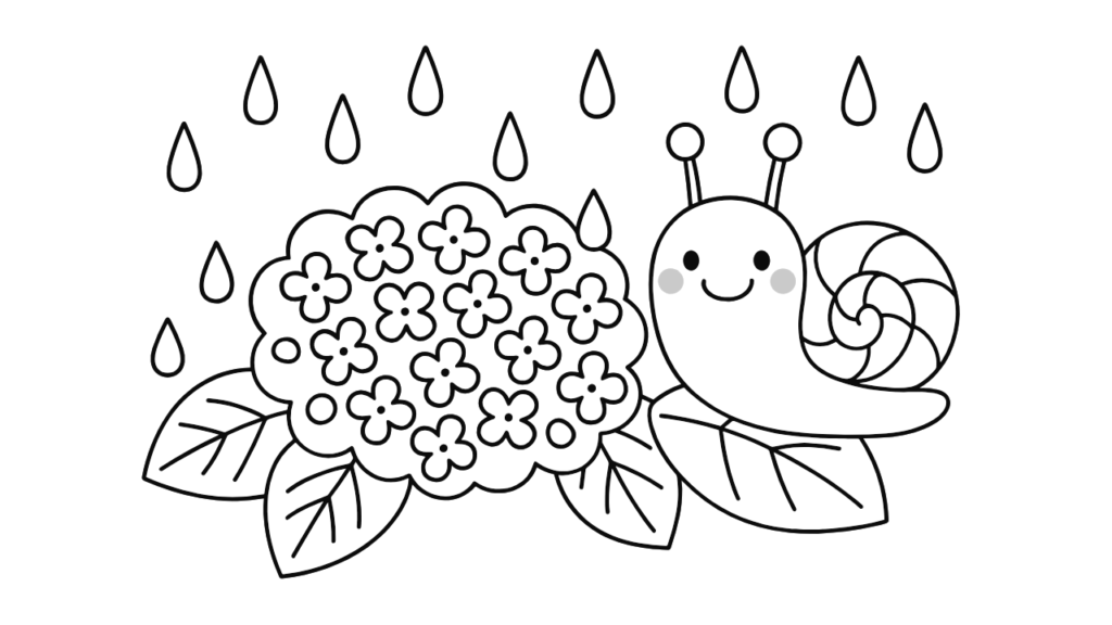 6月のぬりえ｜かわいいアジサイとかたつむり【簡単ダウンロード】