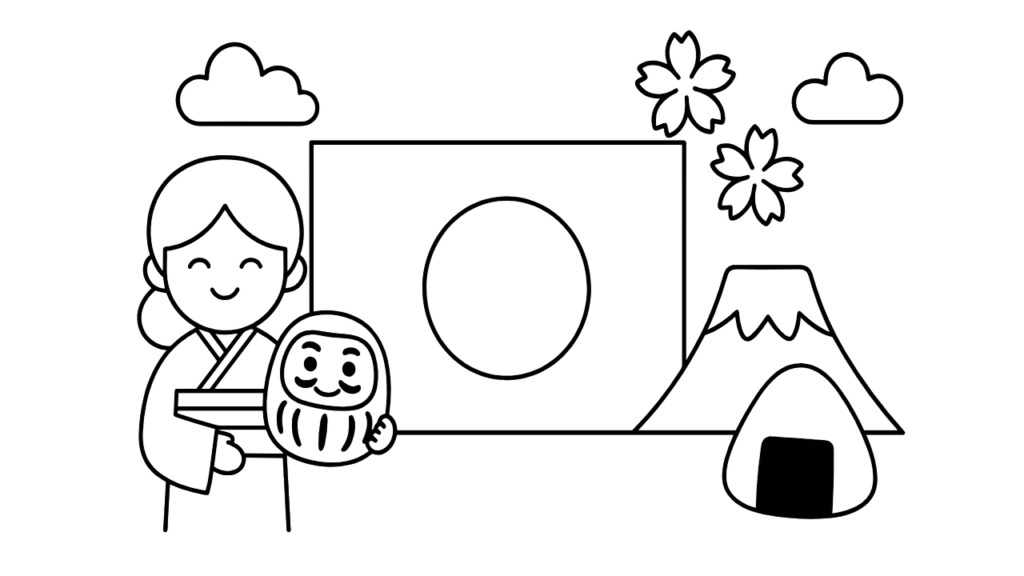 日の丸とおにぎり・さくらのぬりえ｜子供に人気の日本国旗プリント！