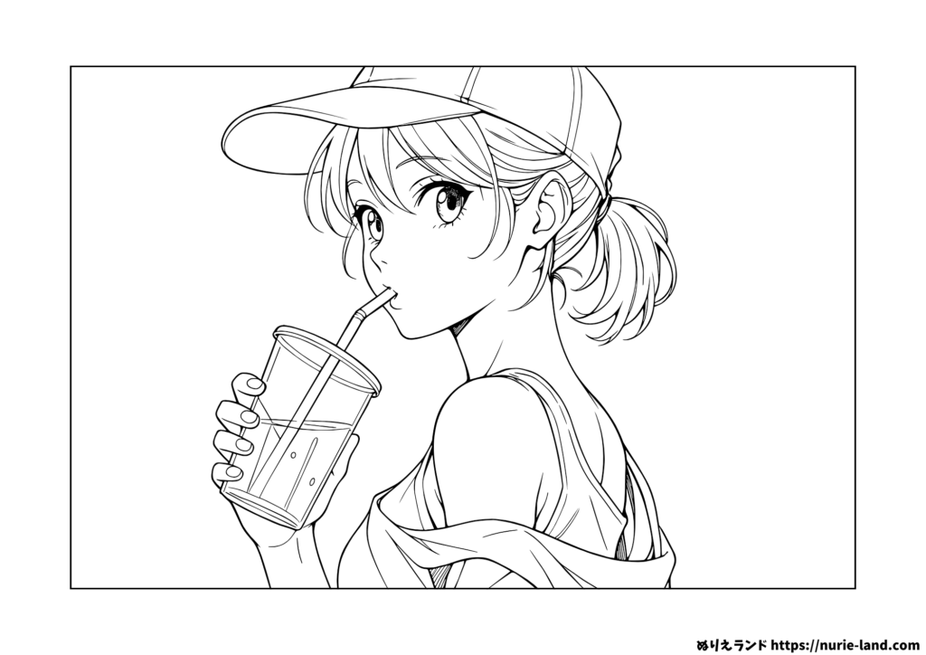 スポーティーなキャップ女子の塗り絵｜かっこいい女の子を無料で！