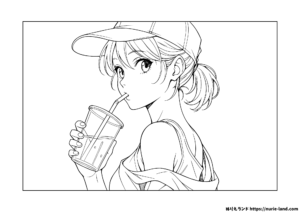 スポーティーなキャップ女子の塗り絵｜かっこいい女の子を無料で！