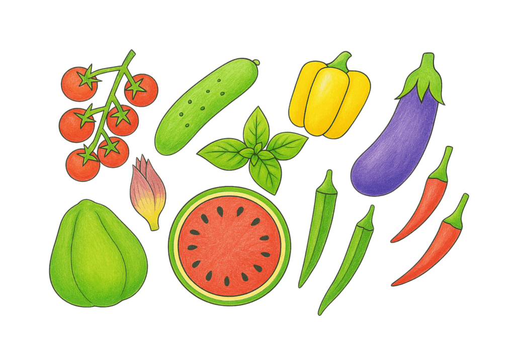夏野菜 塗り絵 見本つき第2弾｜高齢者も楽しめるカラフルな無料塗り絵