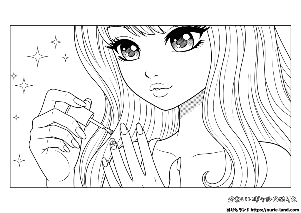 かわいい女の子ギャル塗り絵｜無料ダウンロード＆プリントOKな人気素材