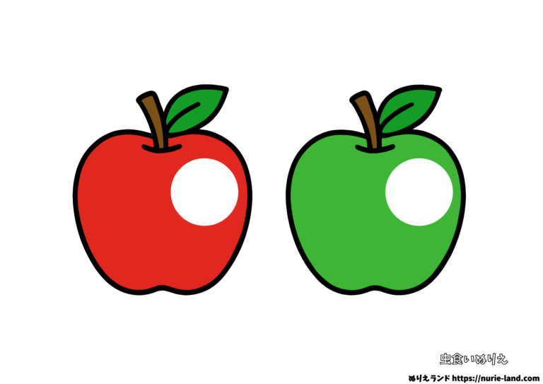 虫食いぬりえ・りんご編の塗り絵イラスト