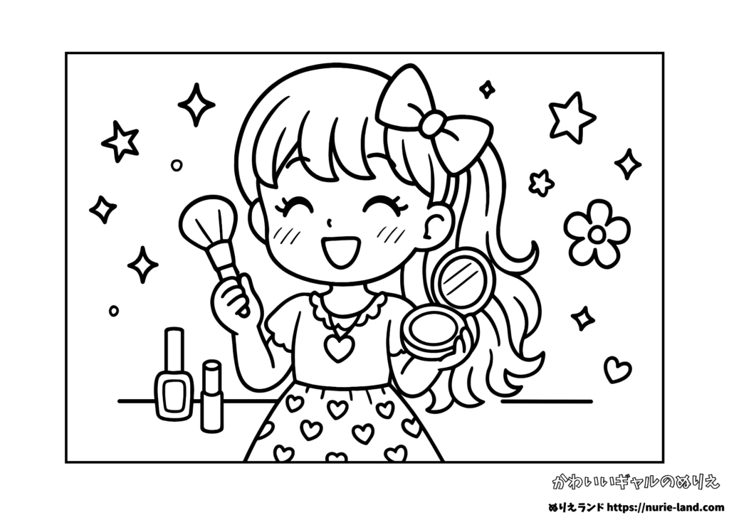 ギャルでかわいい女の子塗り絵｜無料ダウンロードOKなプリント素材